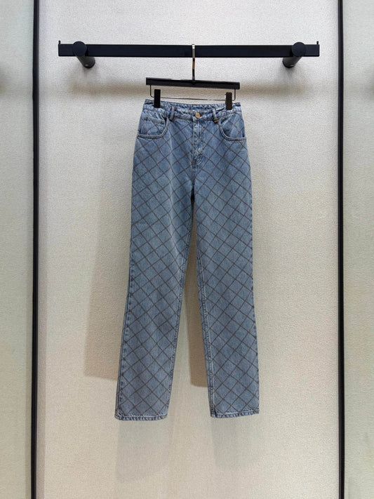 Rhombus Pattern Denim Pants