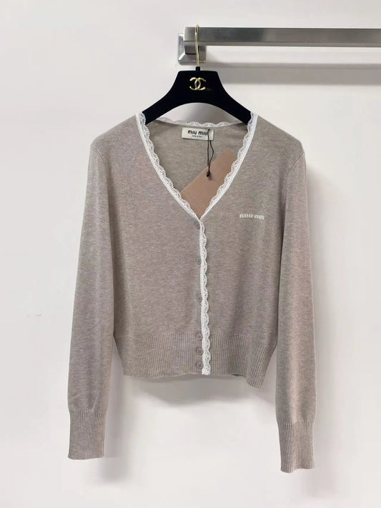 Minimalist Lace Trim Cardigan
