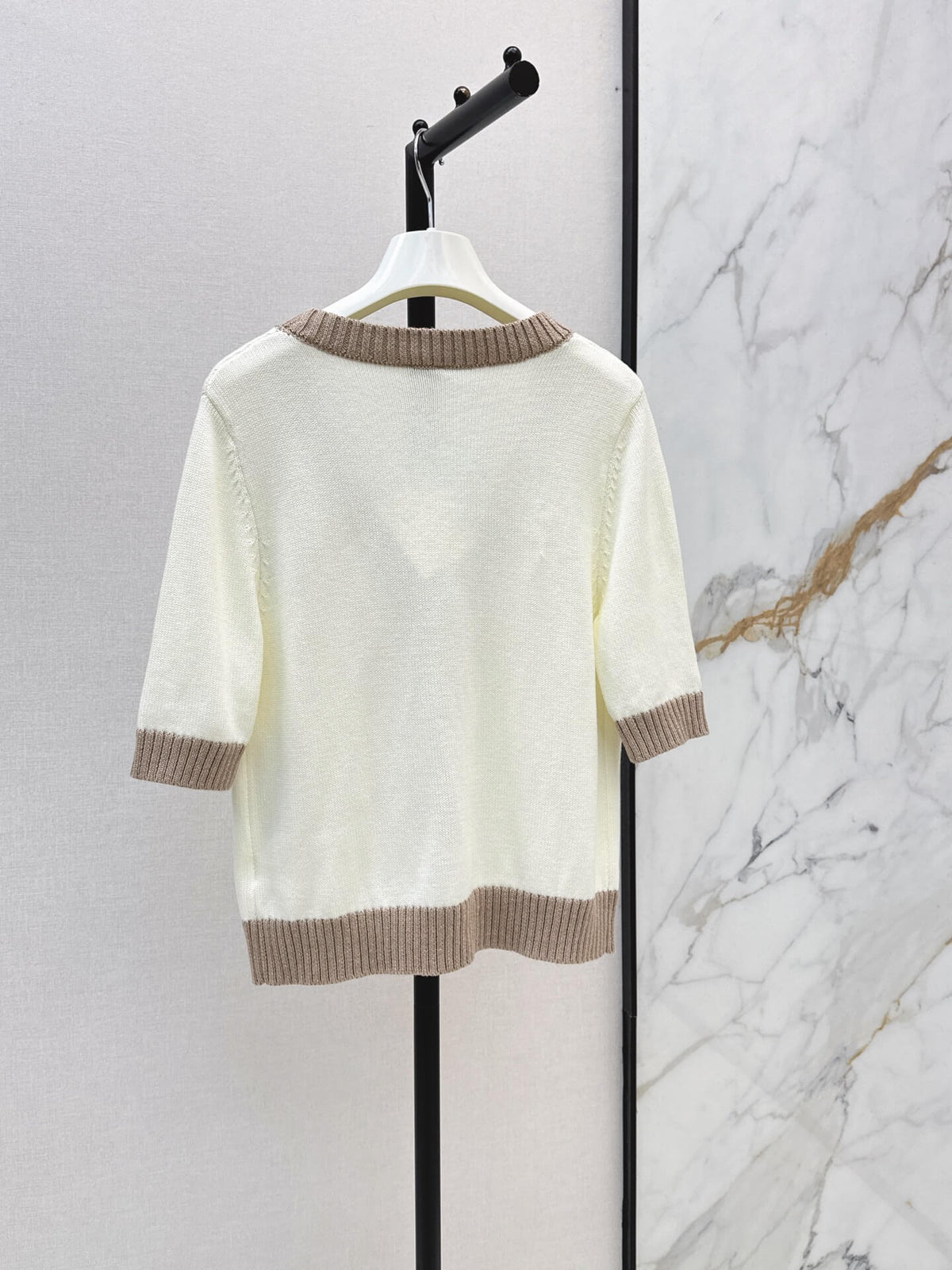 Contrast Rib Half Sleeve Cardigan