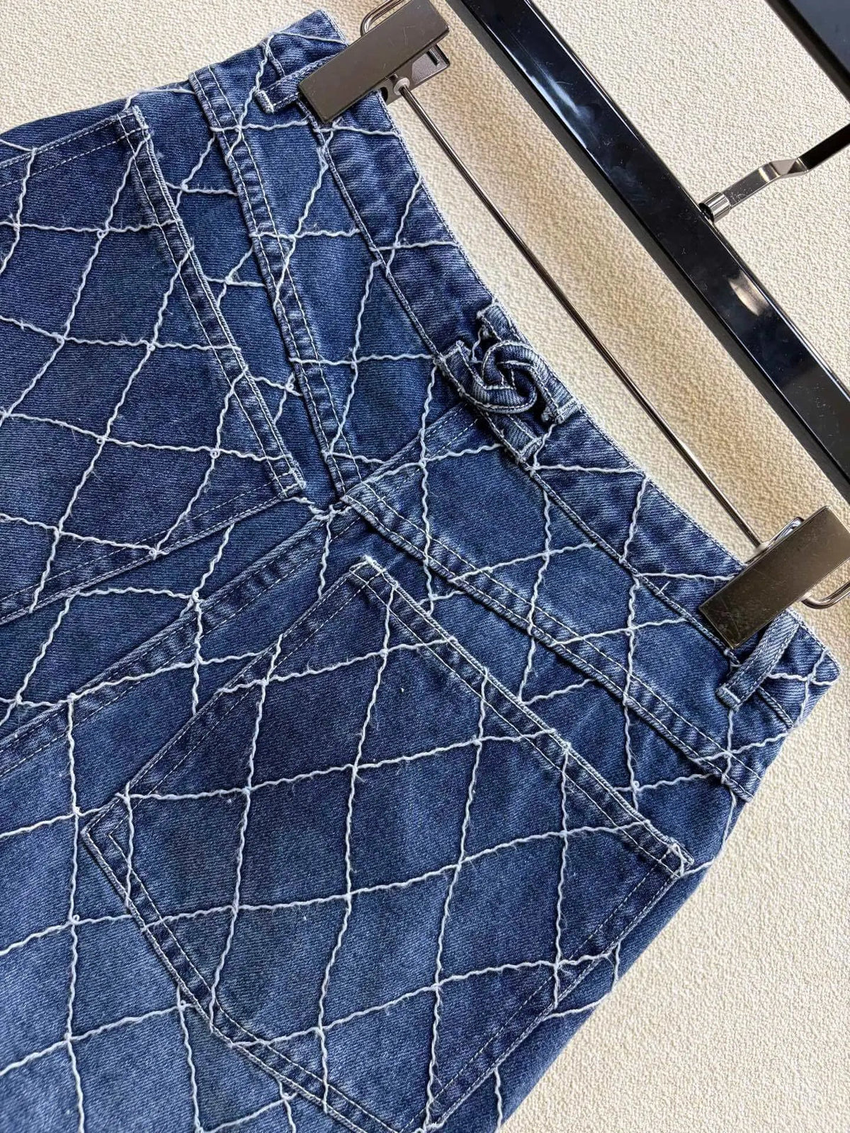Diamond Stitch Denim Shorts
