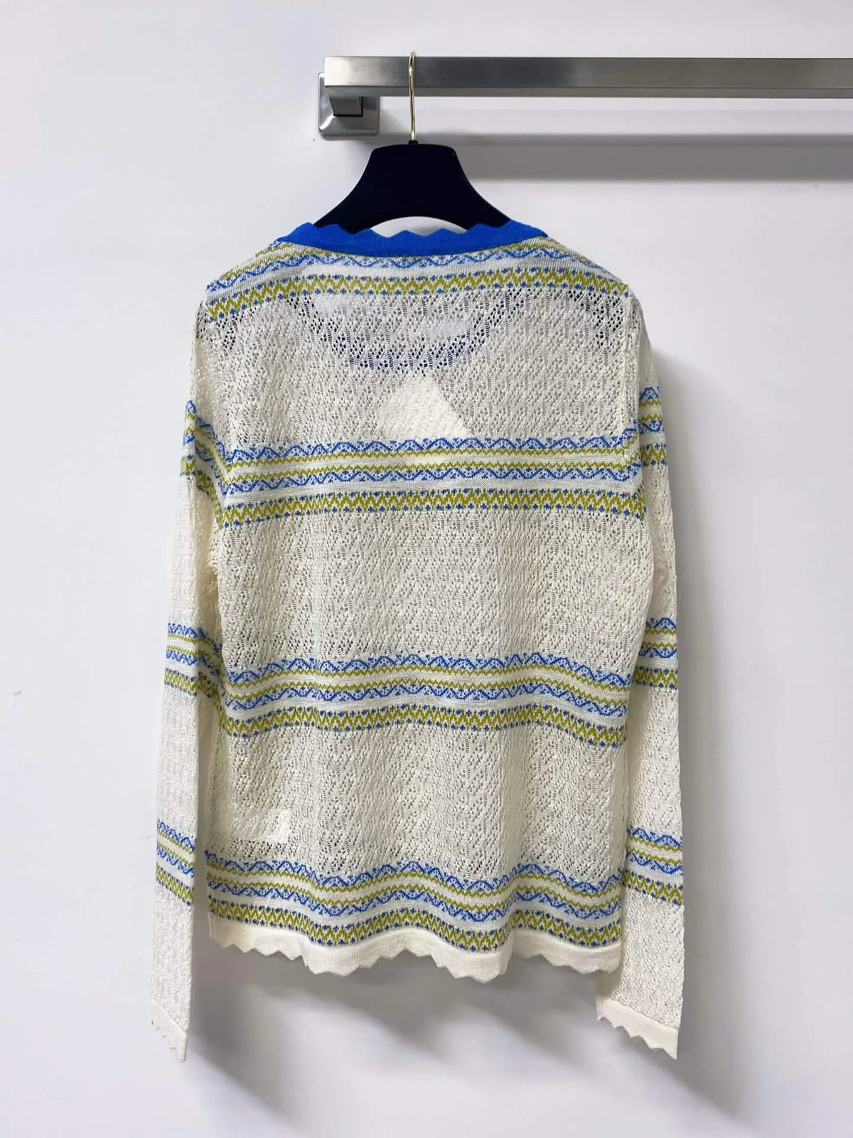 Scallop Neck Striped Hollow Knit Top