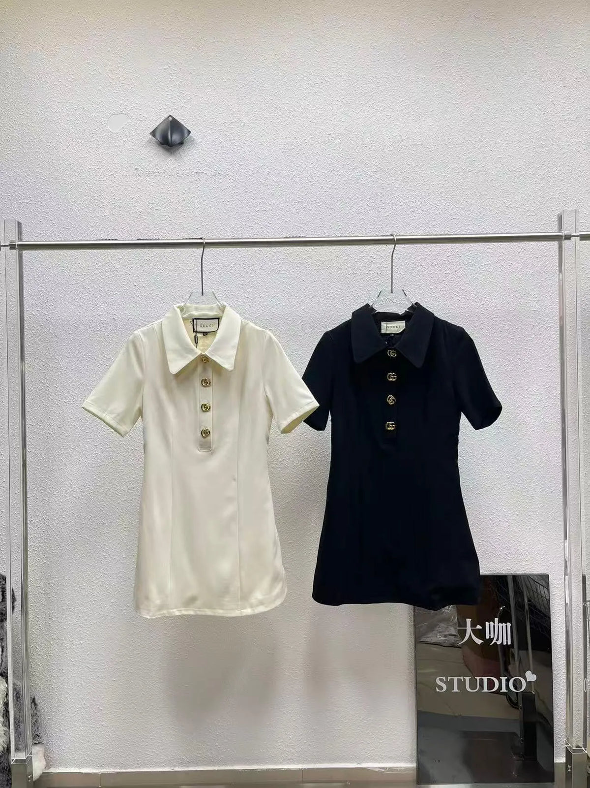 Gold Button Doll Collar Mini Dress