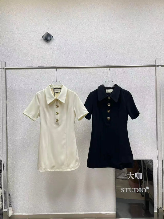 Gold Button Doll Collar Mini Dress
