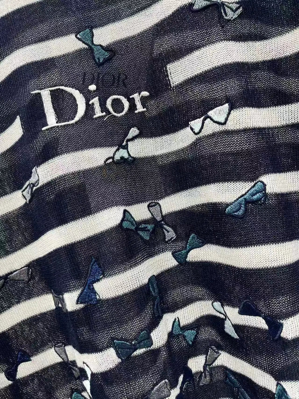 Bow Embroidery Stripe Knit Top