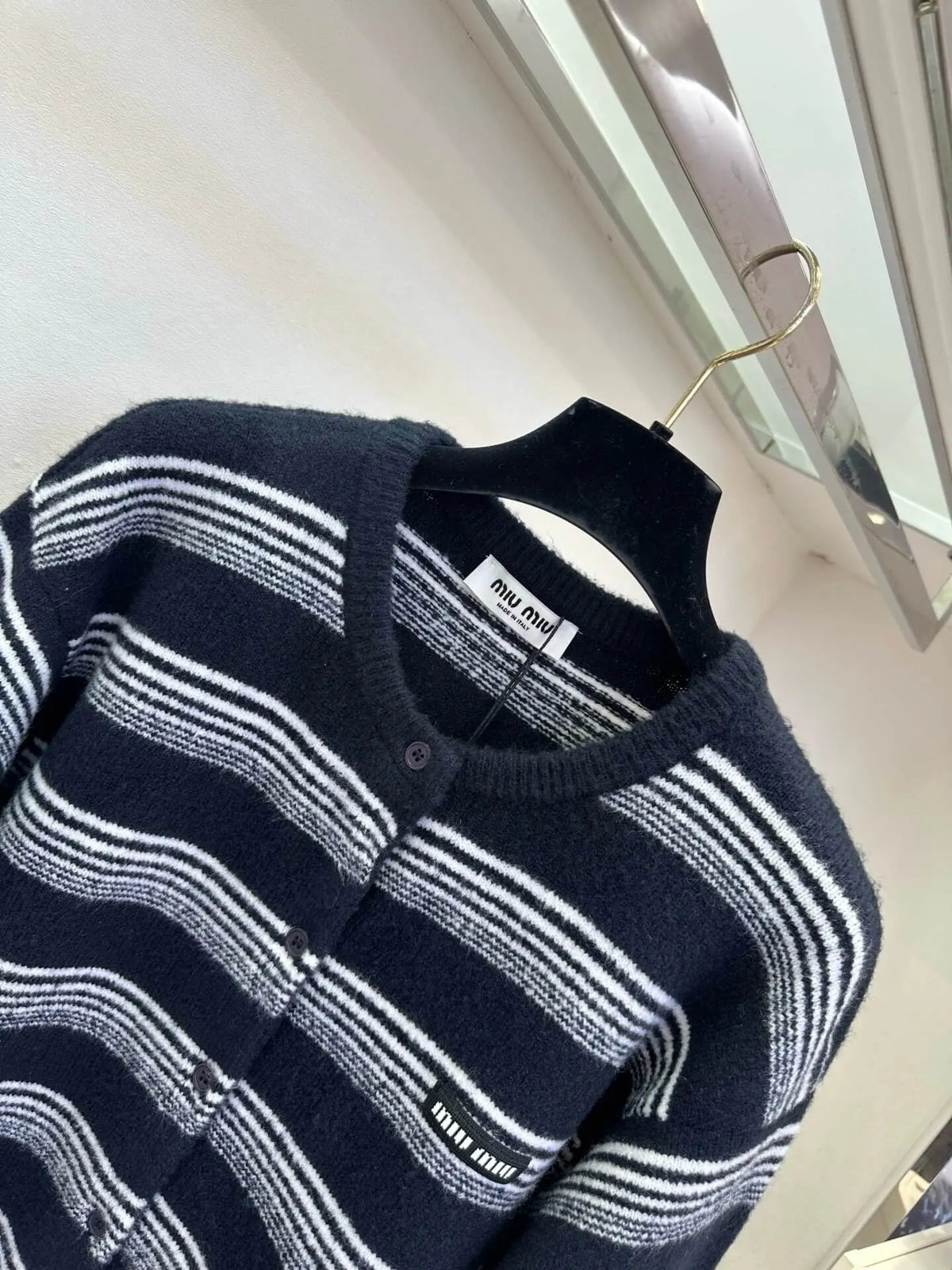 Stripe Crew Neck Knit Cardigan