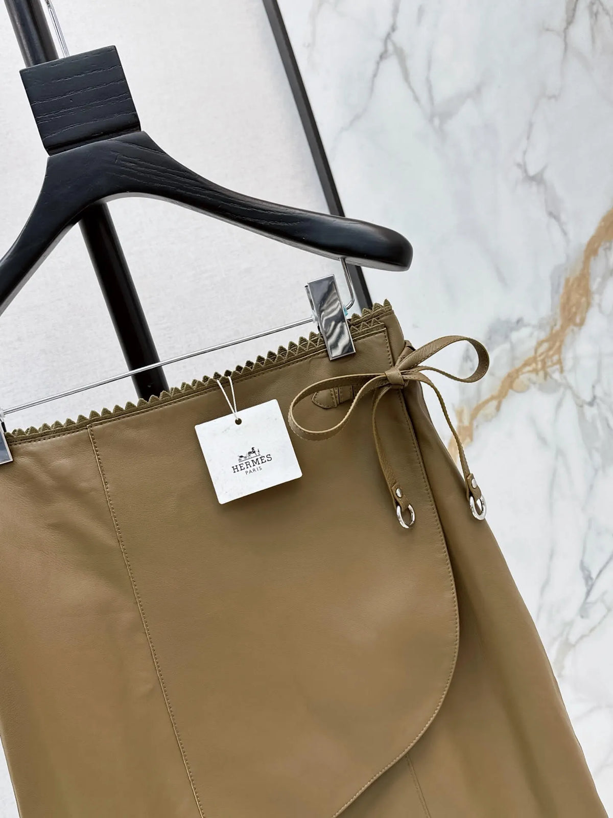Brown Cropped Leather Jacket Skirt Set