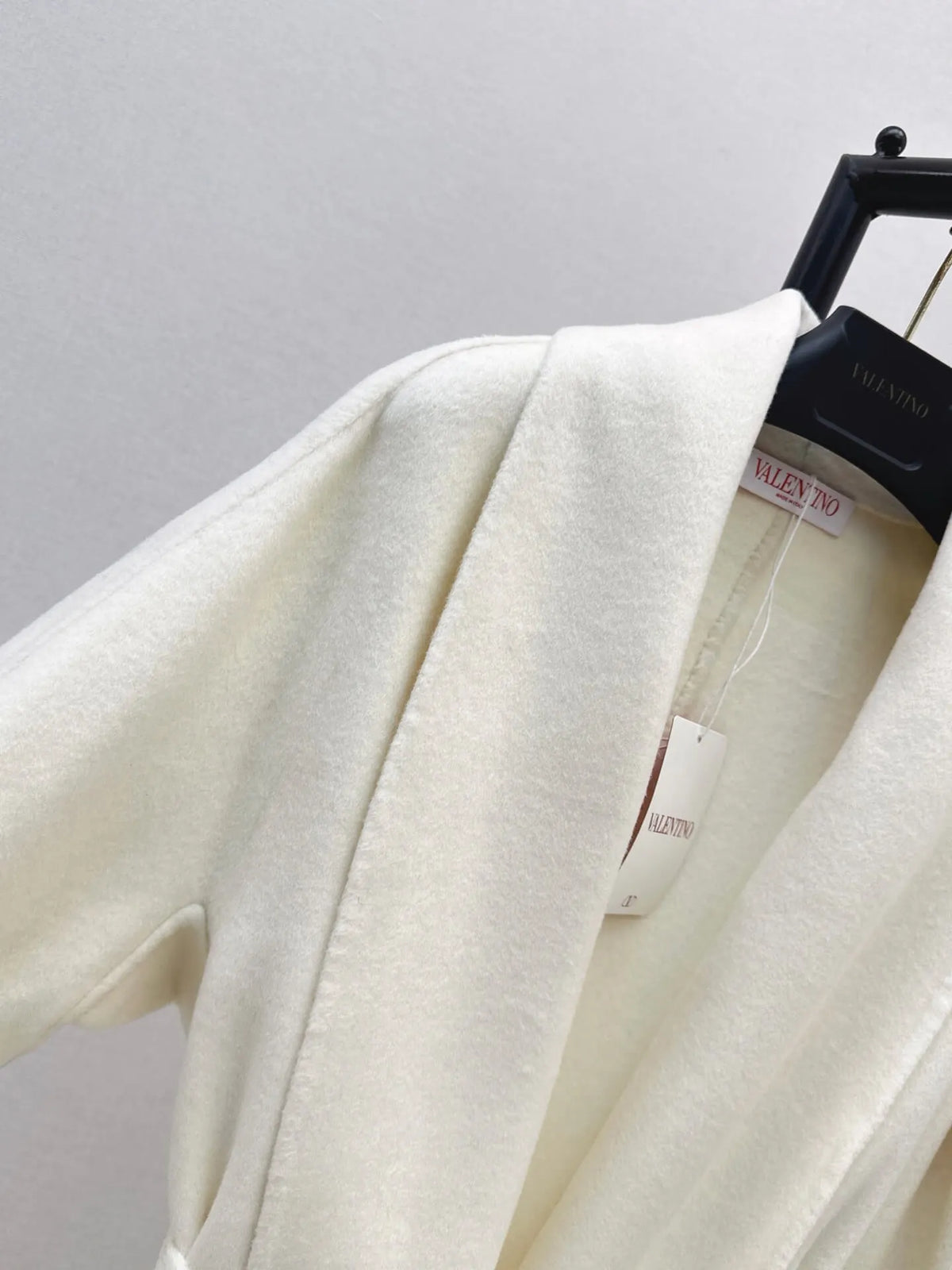 V Detail Belted Wool Long Coat