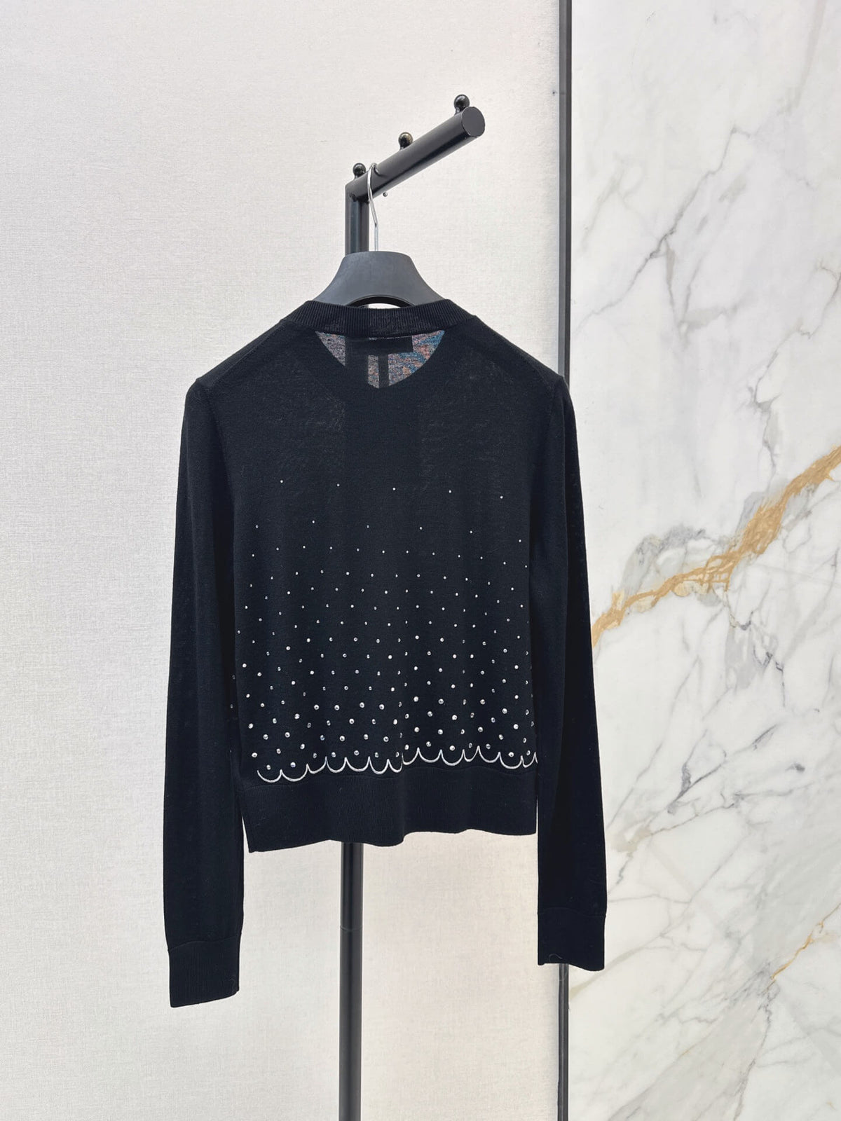 Gradient Rhinestone Crew Neck Cardigan
