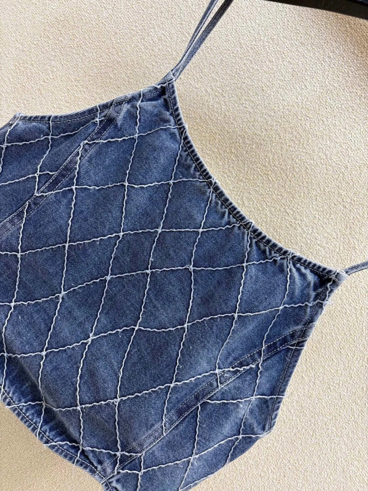 Diamond Stitch Crop Cami Top