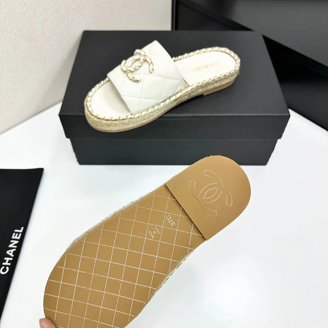 Runway Edition Leather-Patch Woven White Sandals