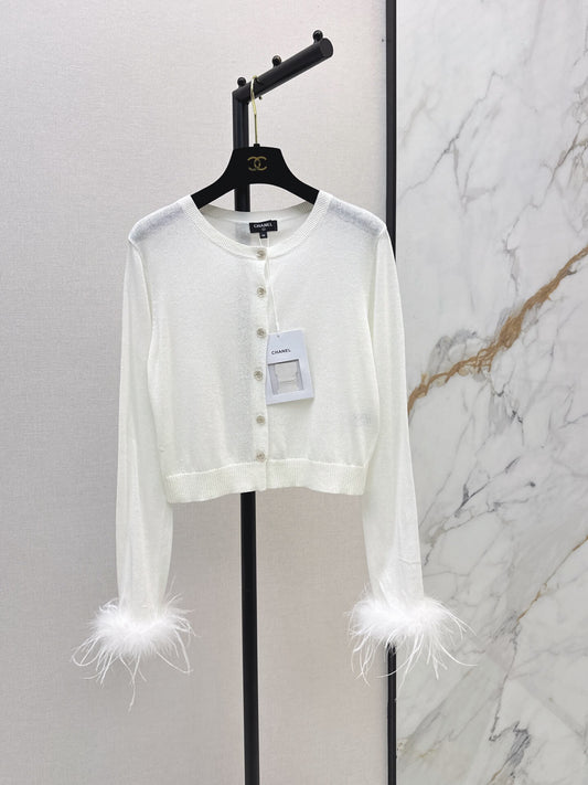 Feather Cuff Sheer Knit Cardigan