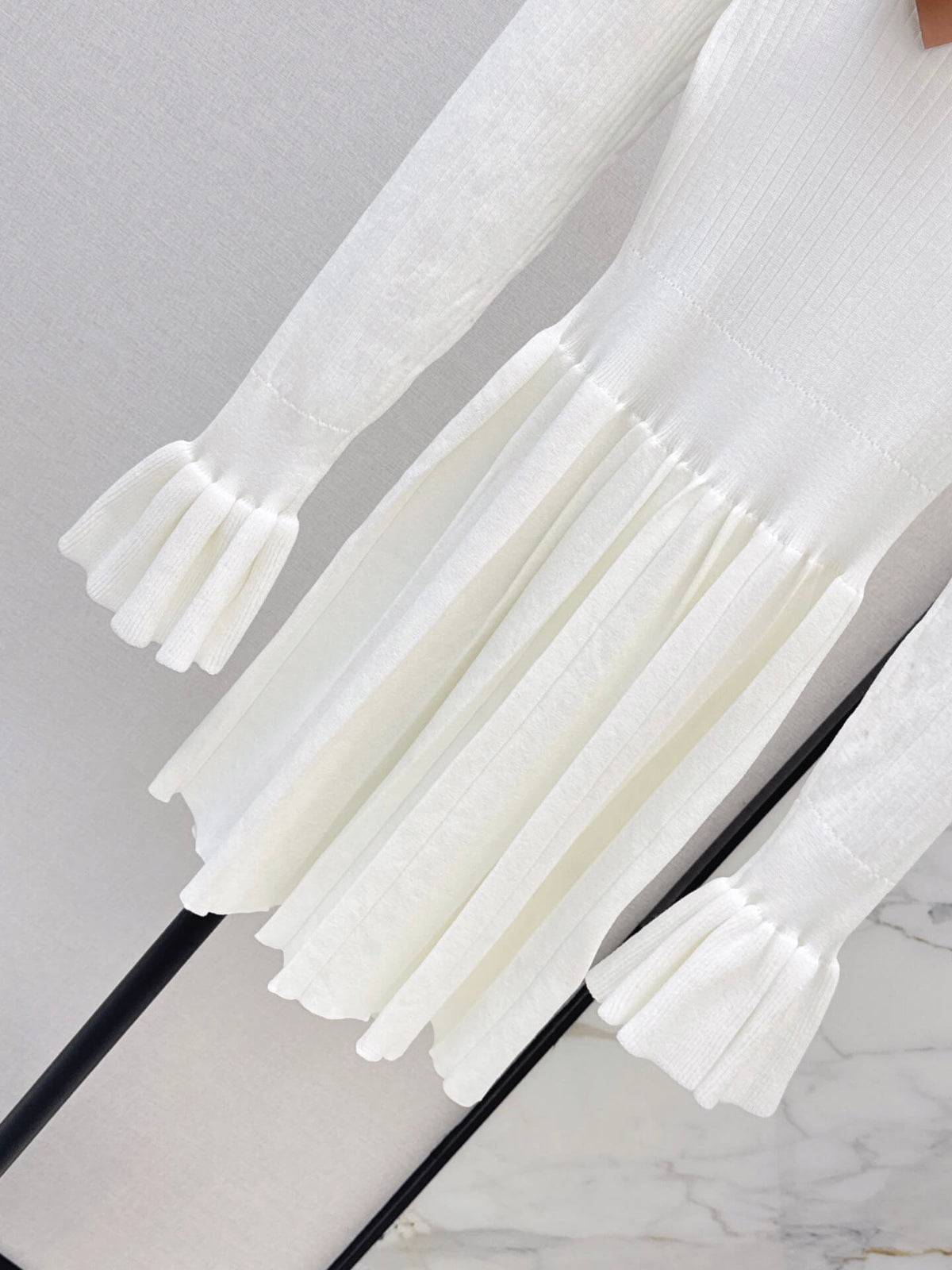 Collar Tie Flare Sleeve Knit Dress