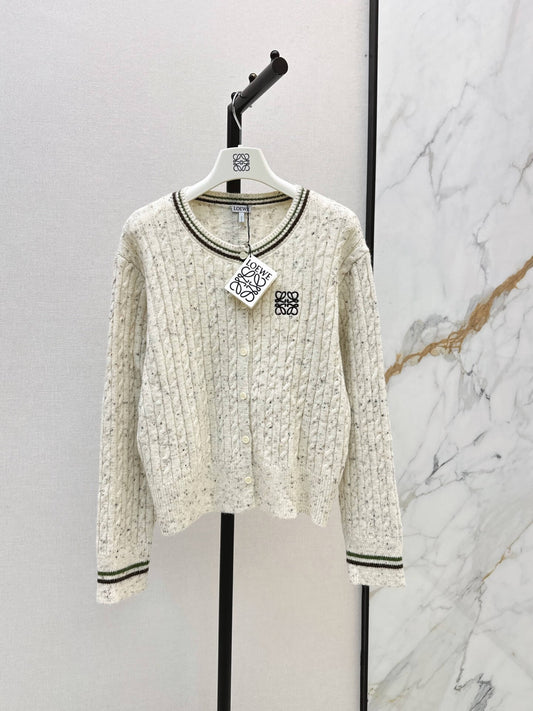 Speckled Cable Knit Crew Neck Cardigan