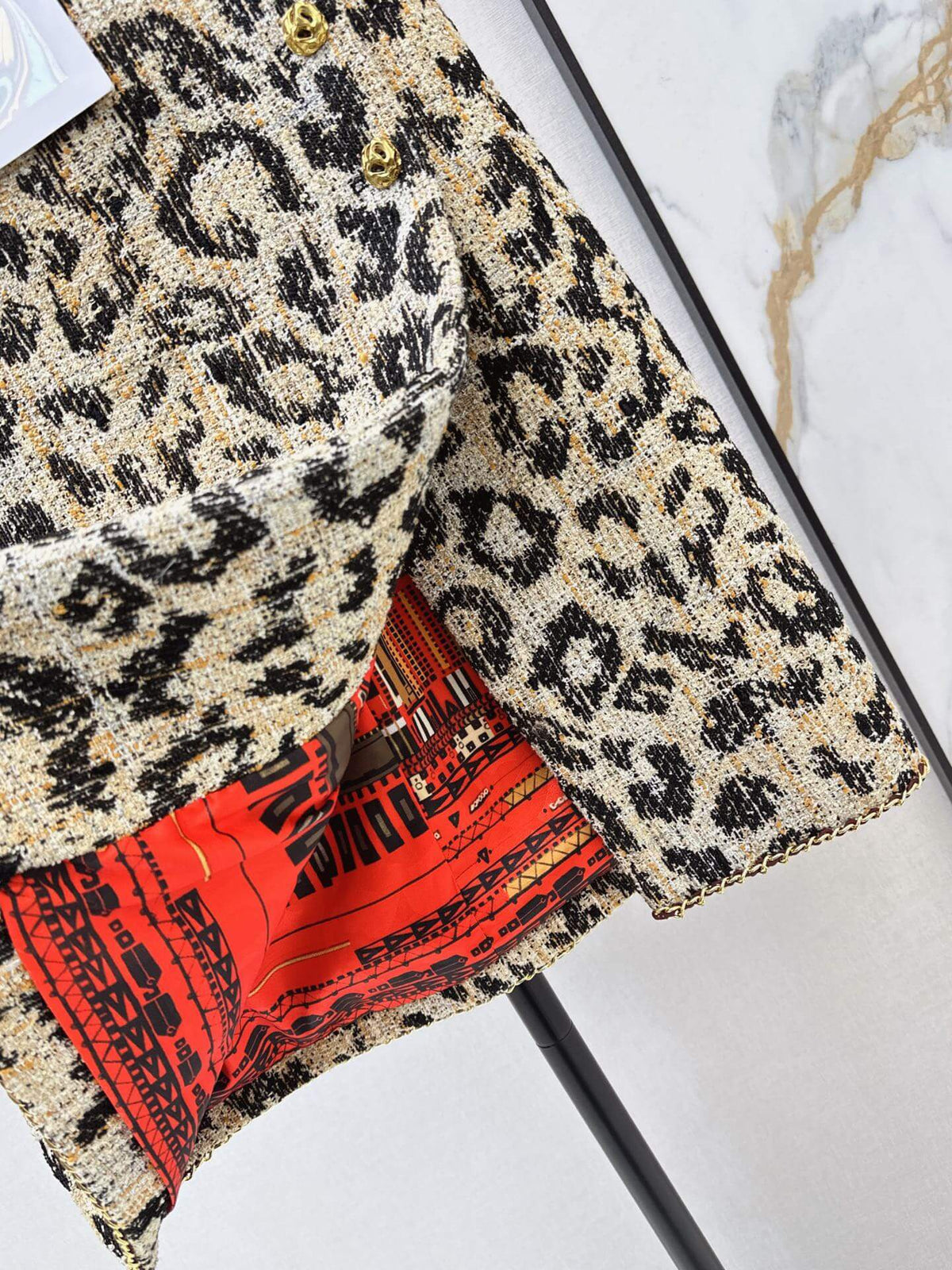 Leopard Tweed Jacket Skirt Set