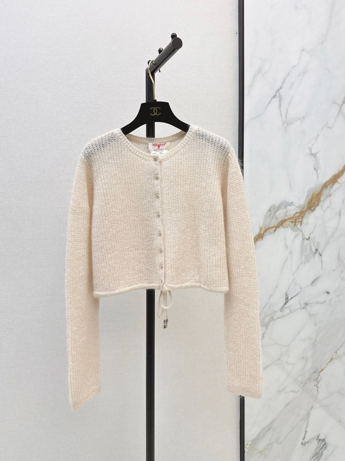 Cropped Drawstring Knit Cardigan