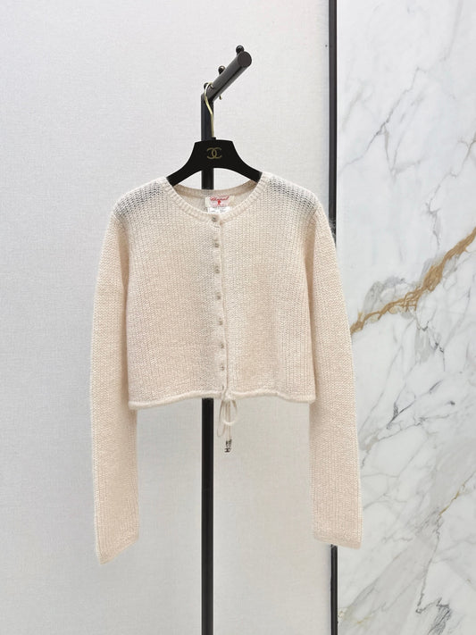 Cropped Drawstring Knit Cardigan