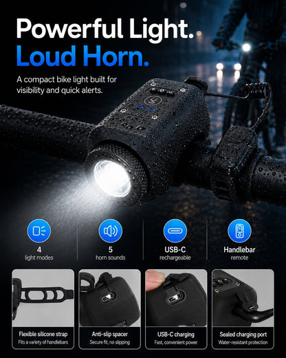 AureliaLiving 2-in-1 Rechargeable Bike Light & Horn