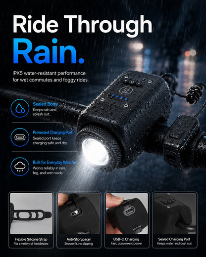 AureliaLiving 2-in-1 Rechargeable Bike Light & Horn