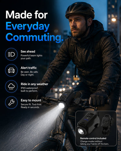 AureliaLiving 2-in-1 Rechargeable Bike Light & Horn