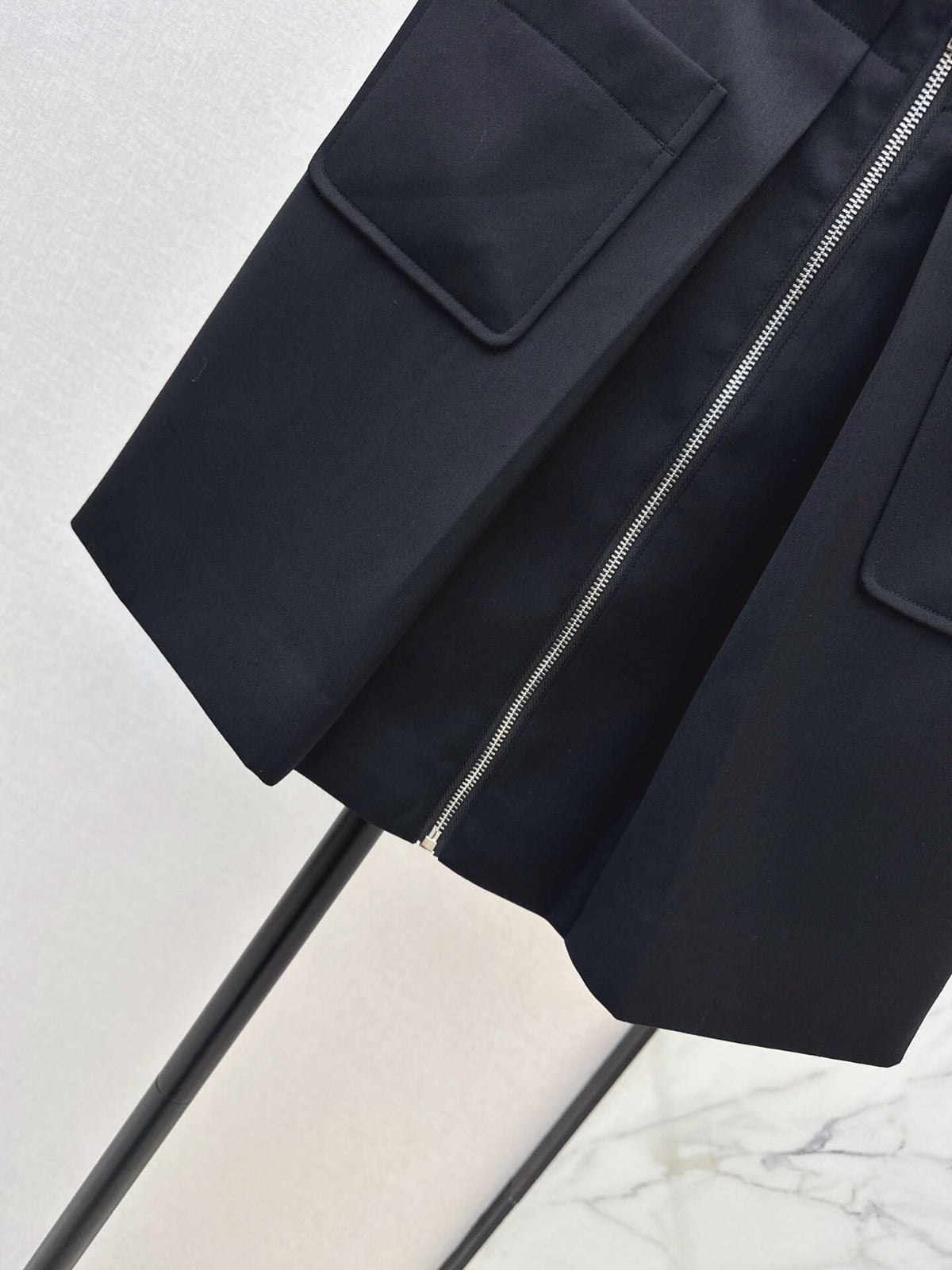 Black Belted Coat & Zipper Skirt Set
