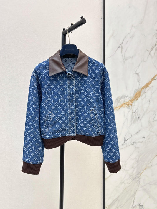 Allover Jacquard Rib Hem Denim Jacket