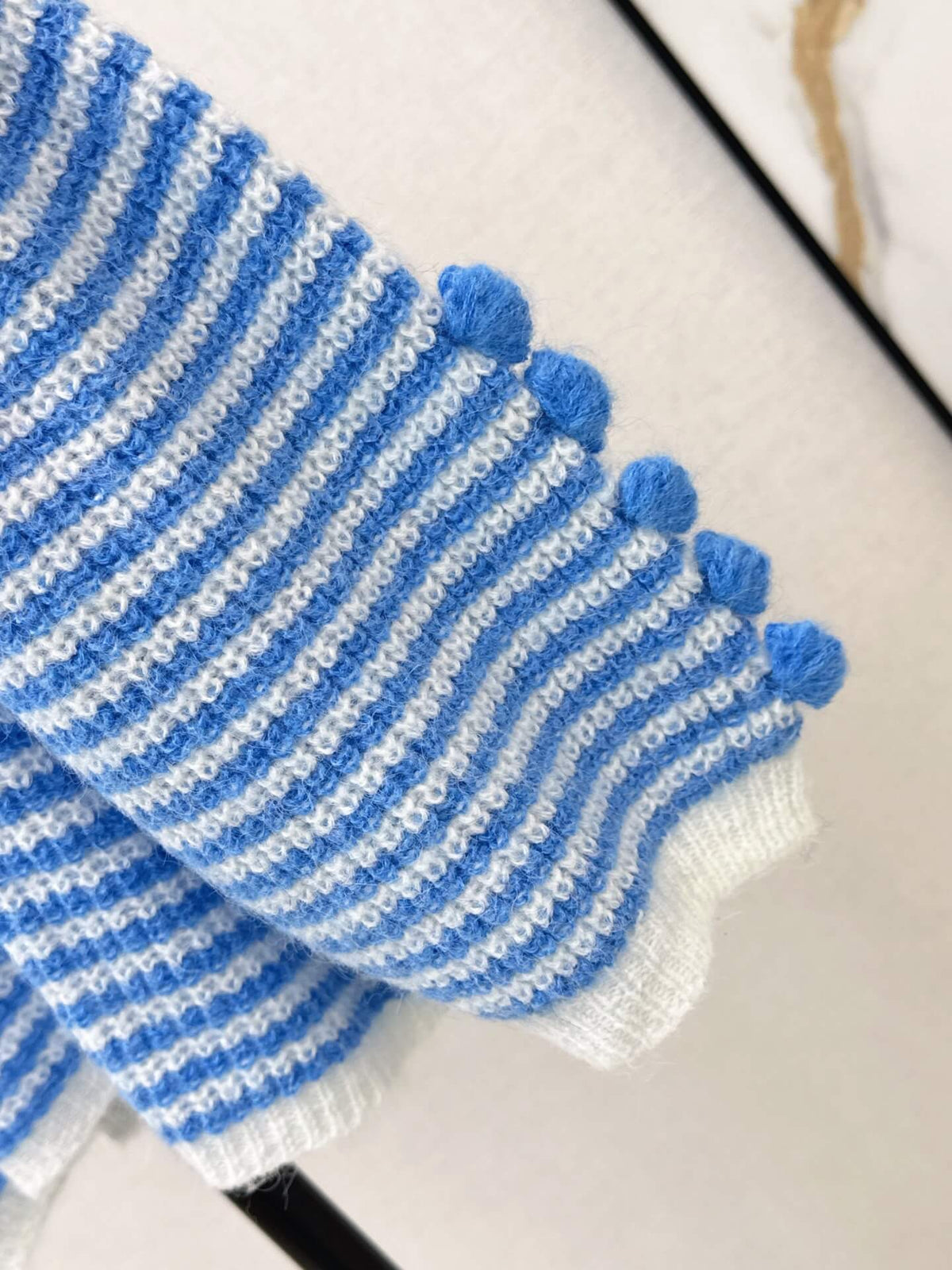 Pom Pom Detail Striped Knit Sweater