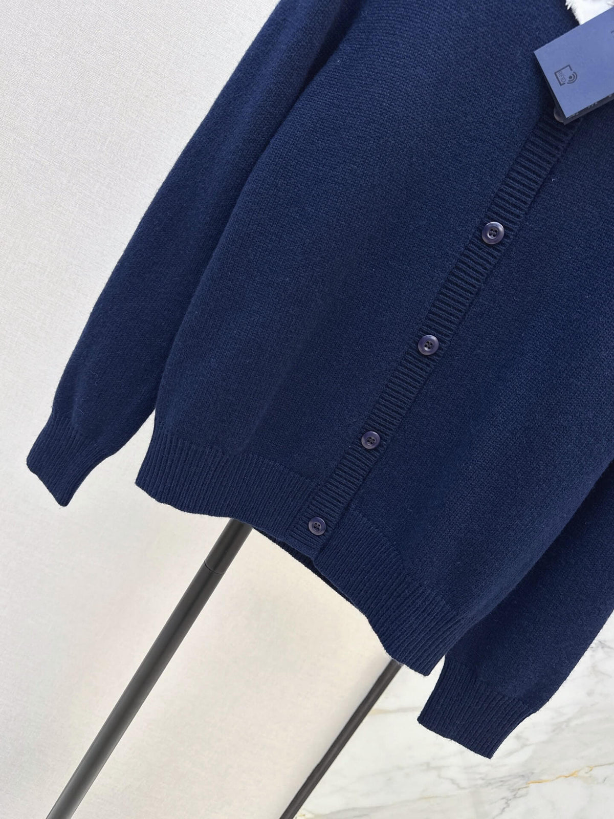 Navy Beaded Collar Knit Cardigan