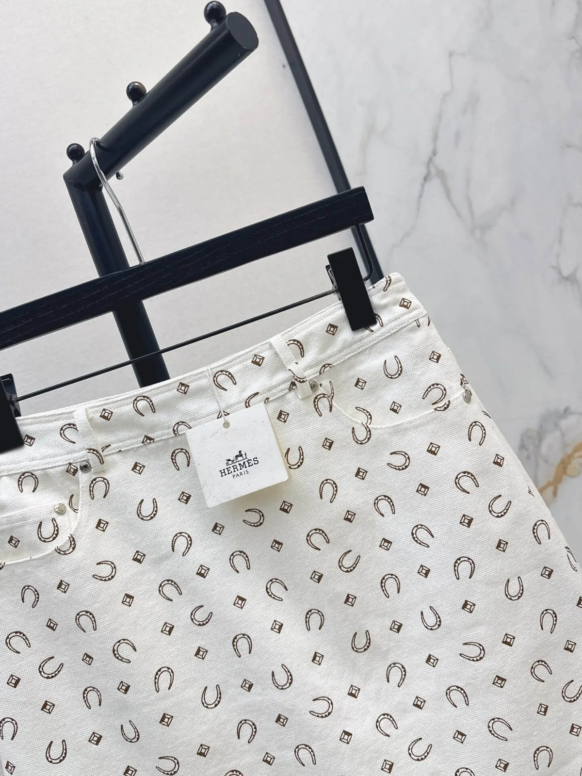 Horseshoe Print Denim Mini Skirt