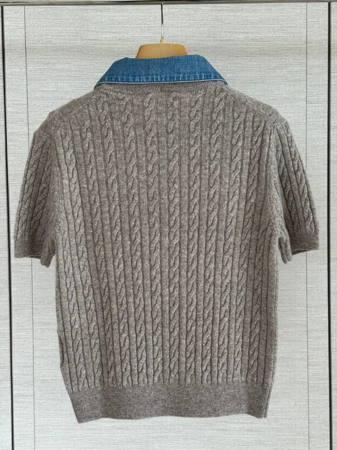 Cable Knit Denim Collar Top