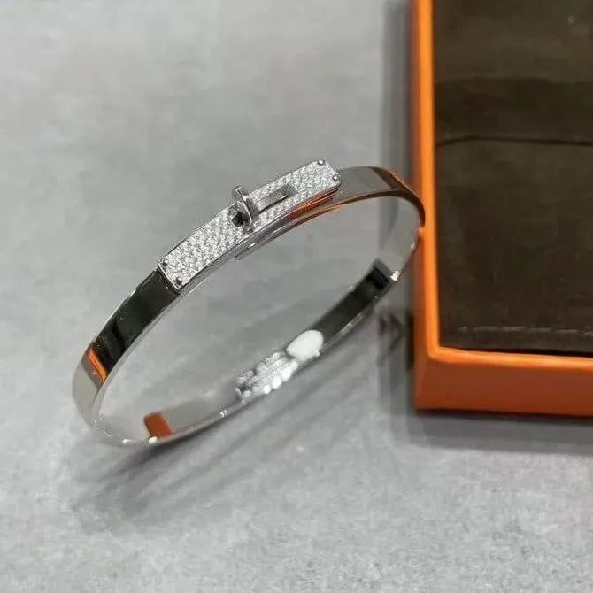 Classic Pavé Lock Charm Open Bangle