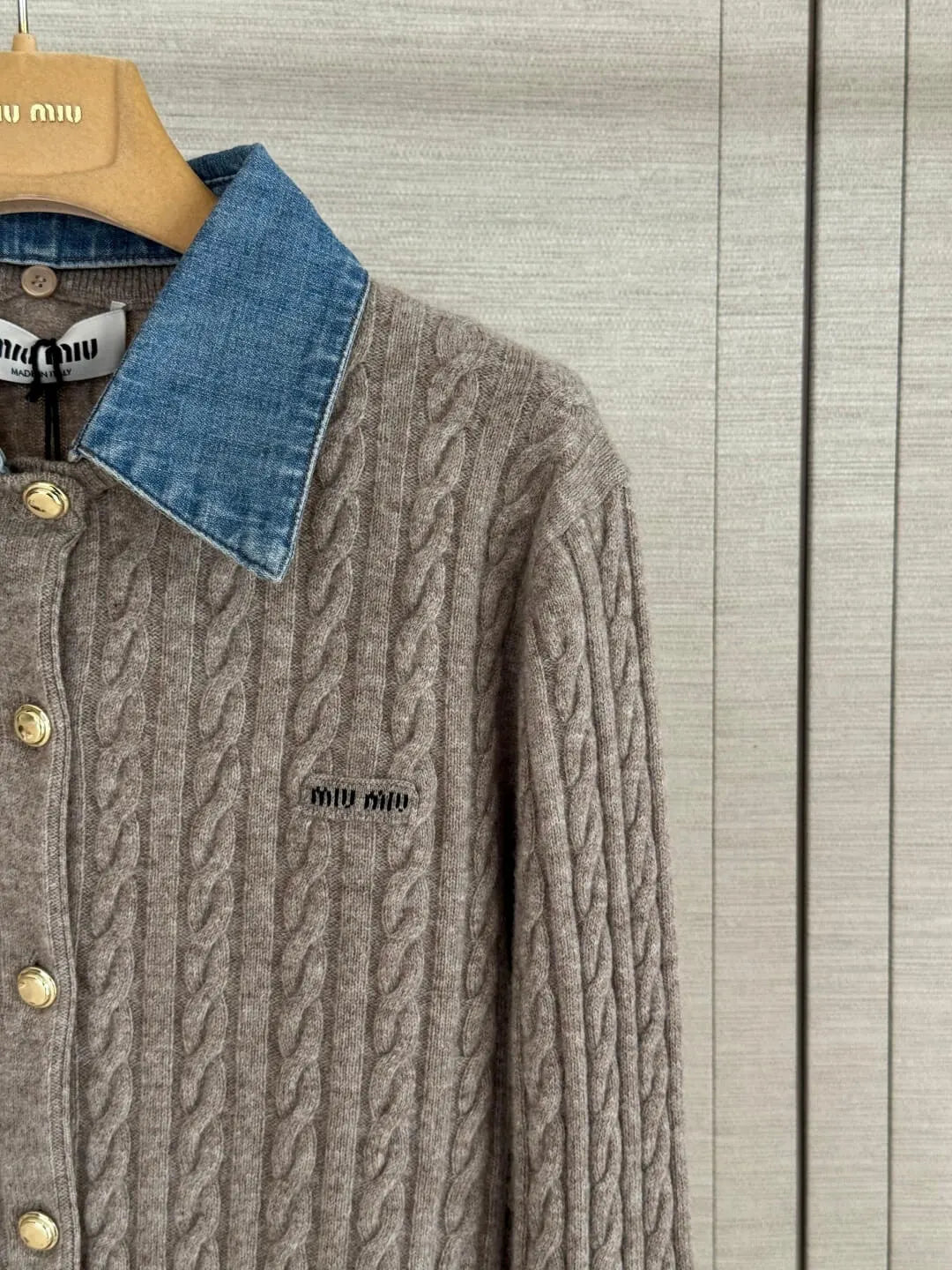 Cable Knit Denim Collar Cardigan
