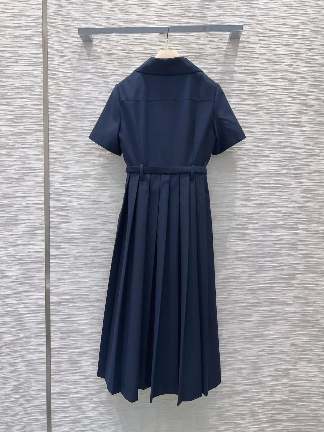 Belted Pleated Shirt Midi Dress