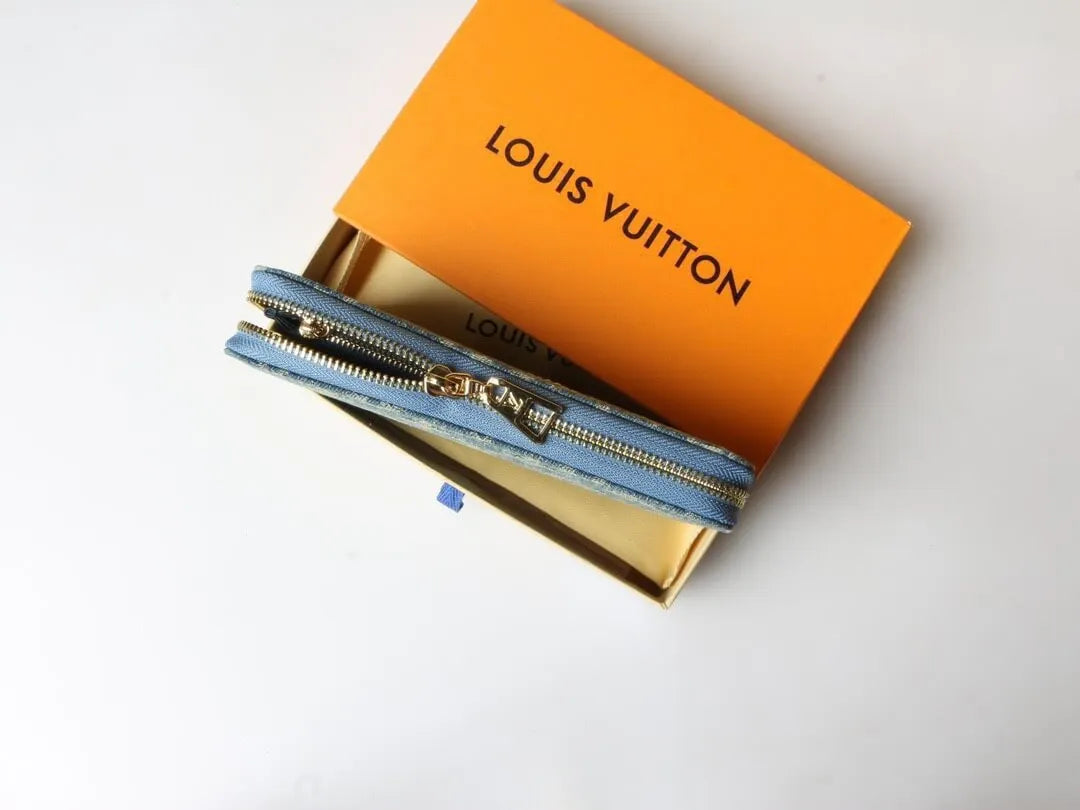 Denim All-Over Print Zip-Around Wallet