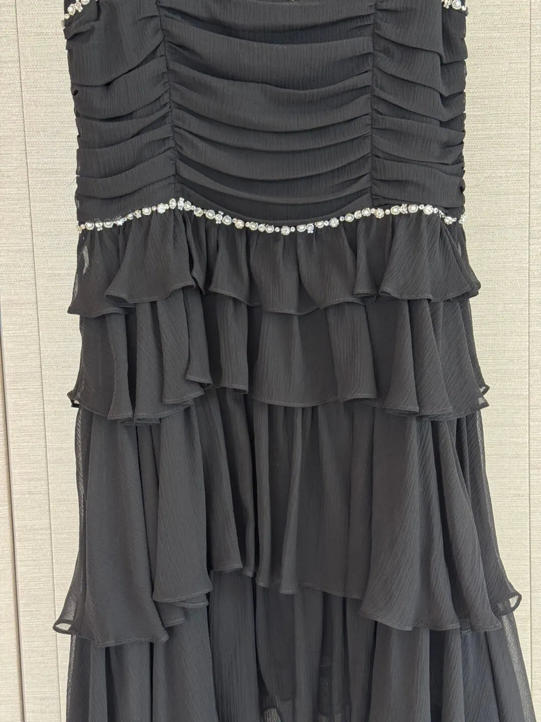 Rhinestone Ruched Tiered Dress