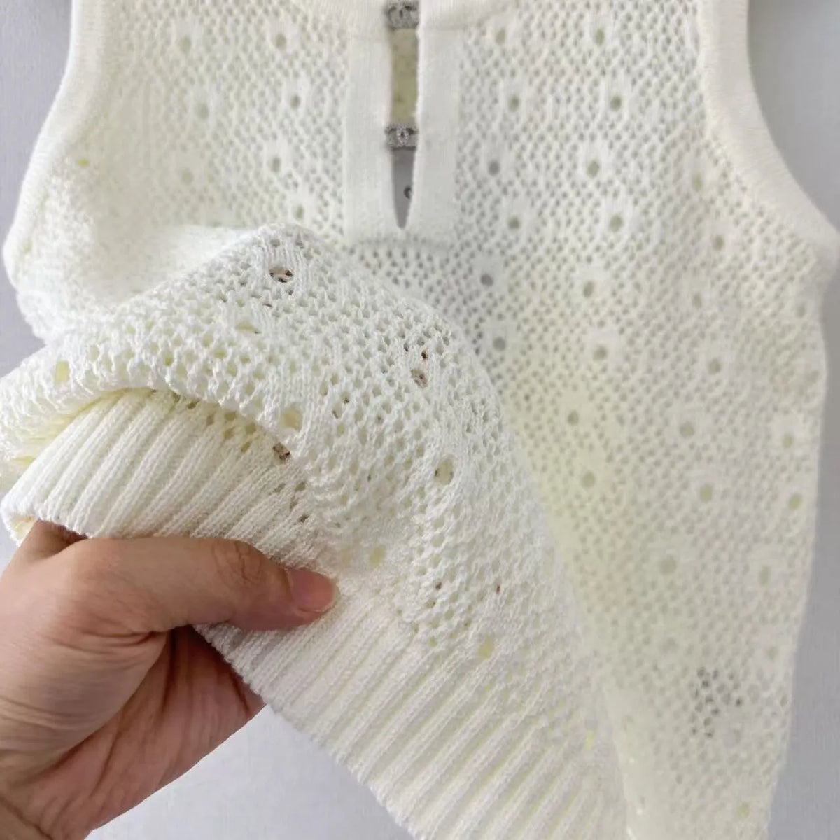 Hardware Trim Openwork Knit Vest
