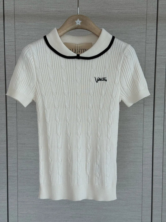Contrast Collar Cable Knit Top