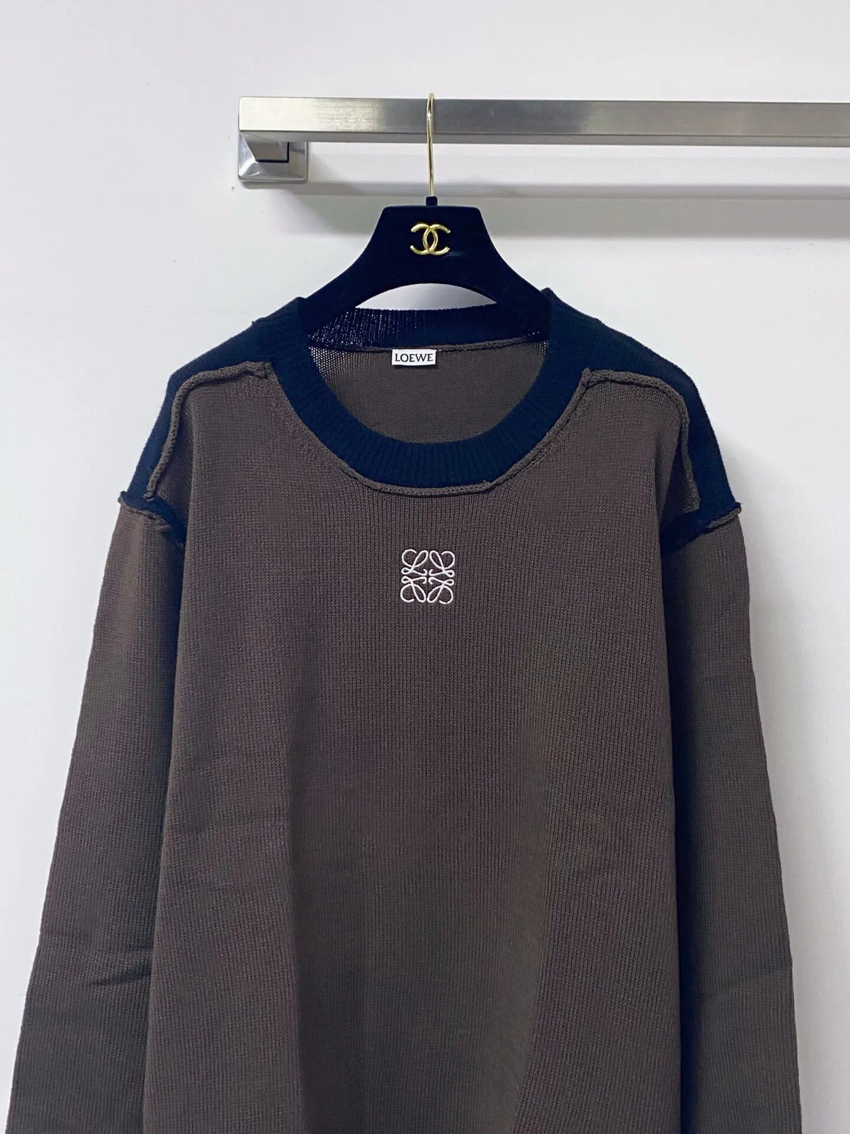 Brown Contrast Collar Knit Top