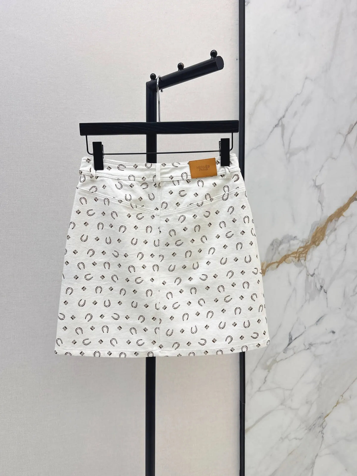 Horseshoe Print Denim Mini Skirt