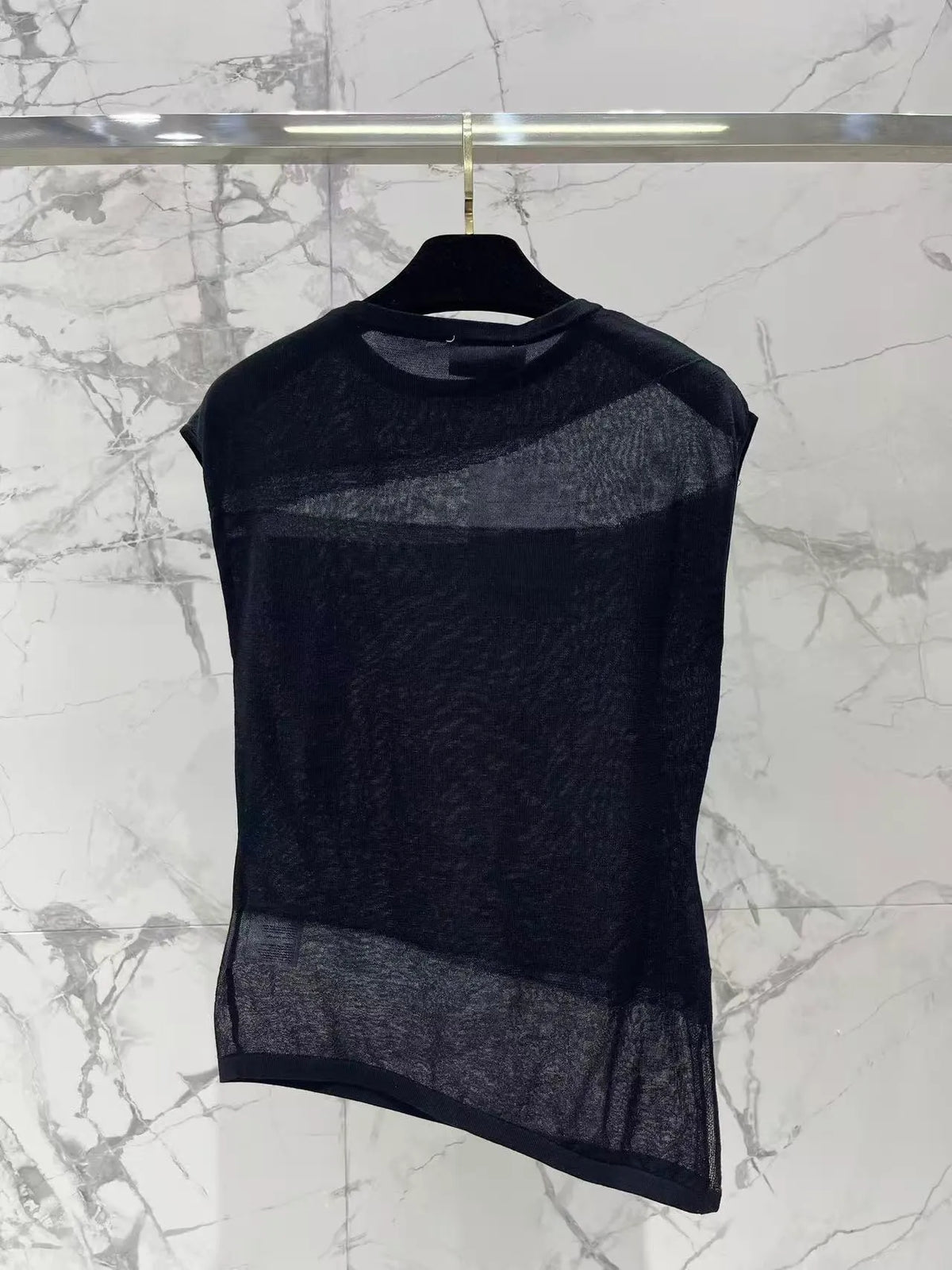 Sheer Asymmetric Sleeveless Top