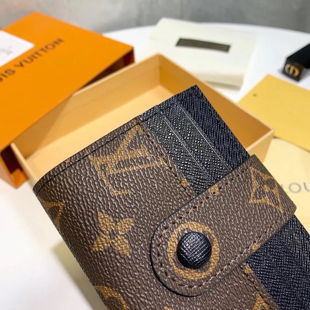 Color-Blocked Snap Short Card Holder Wallet