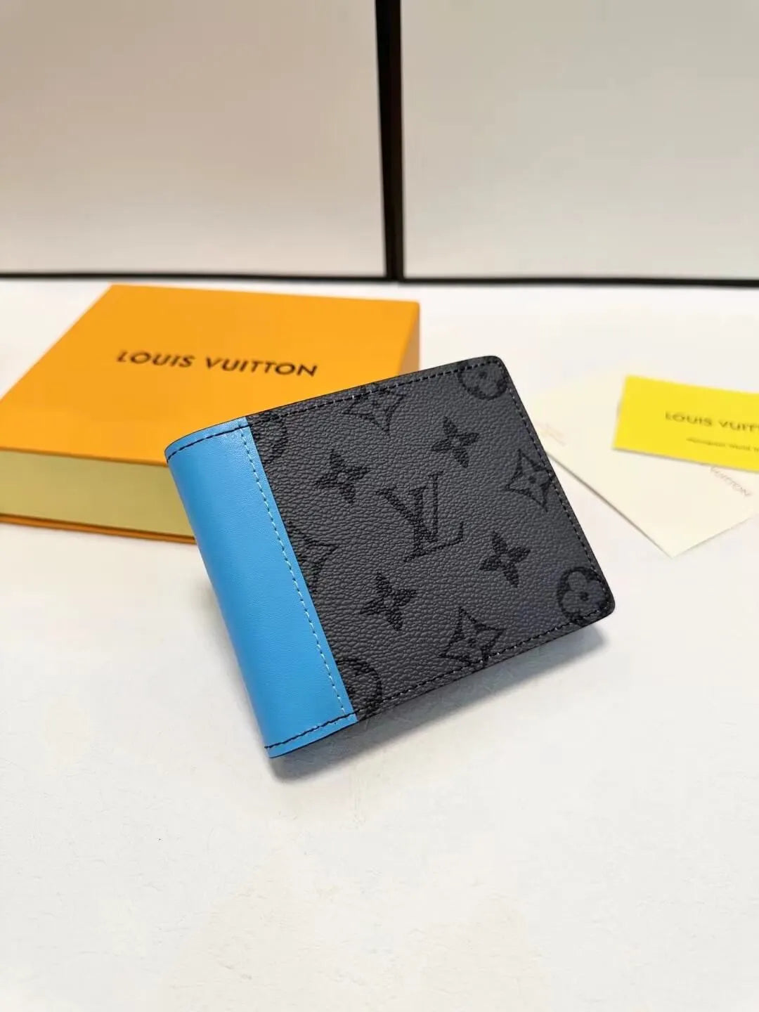 Blue-Grey Color-Blocked Pattern Wallet