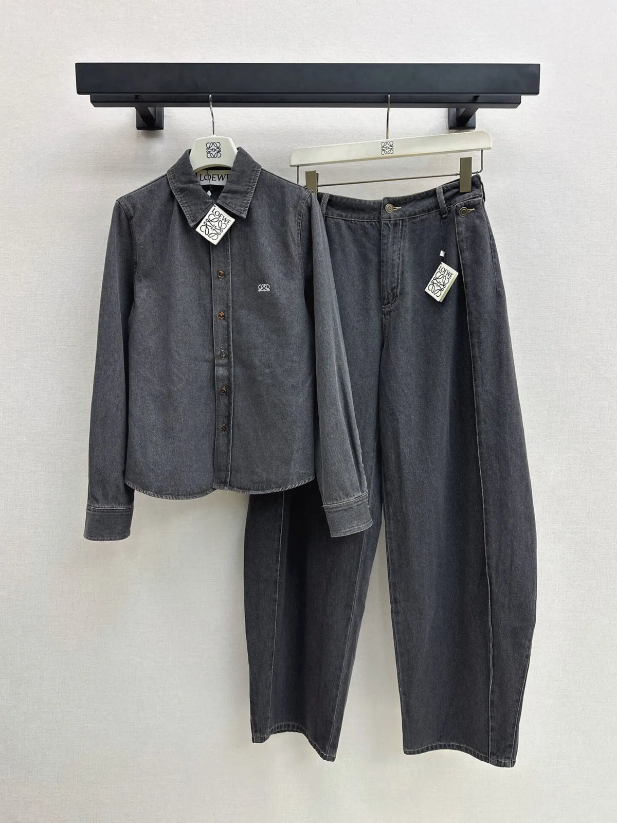 Logo Cropped Shirt Wide Leg Denim Set