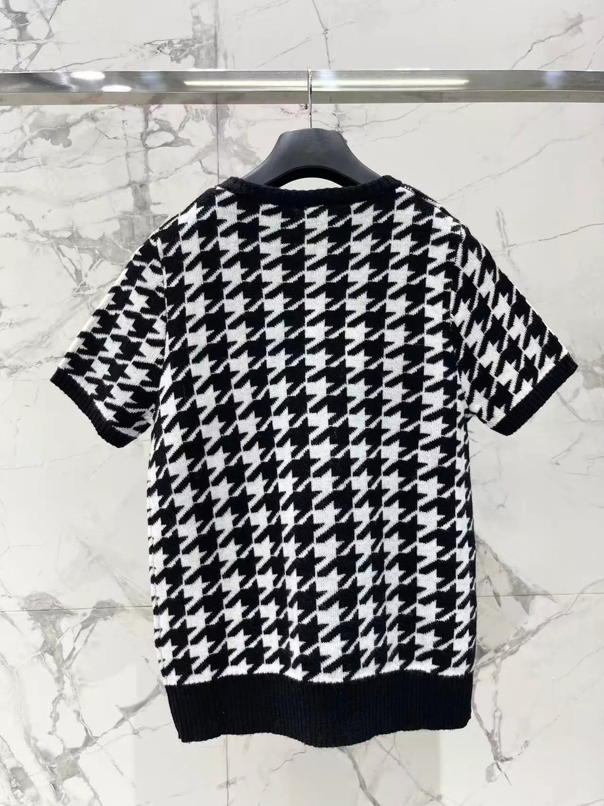 Houndstooth Bow Knit Short Sleeve