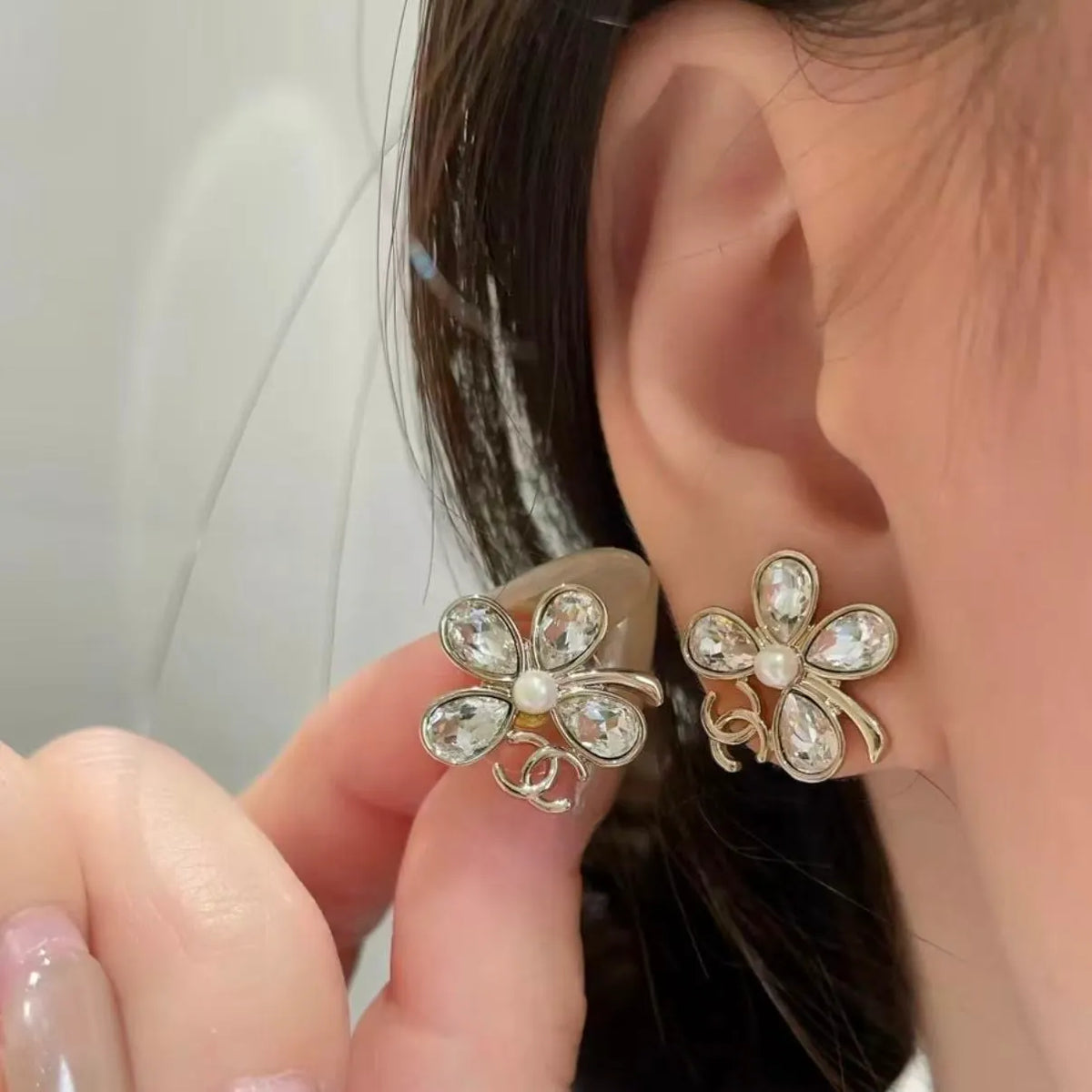 Crystal Four-Leaf Clover Stud Earrings